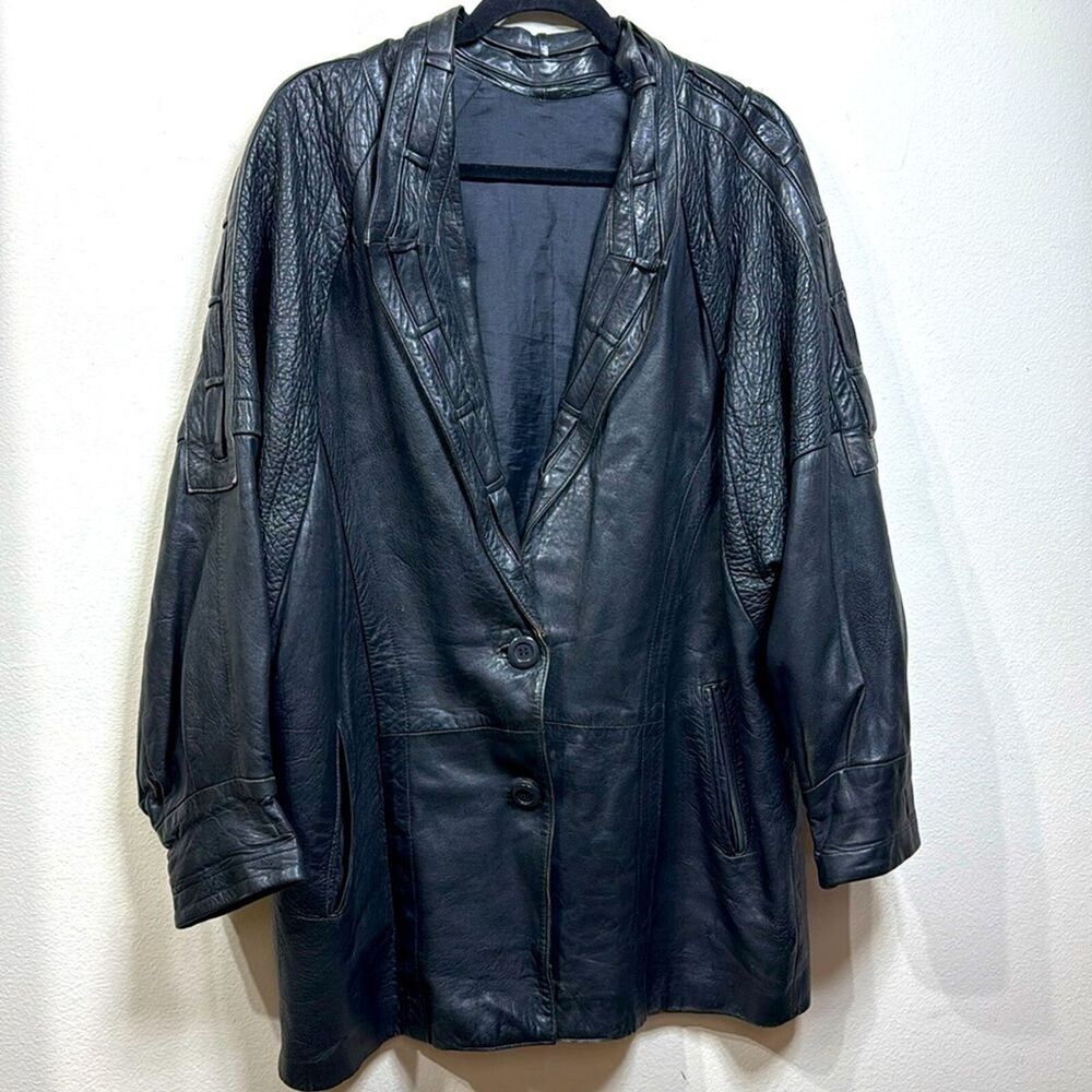 (P2) F.ORTIZ, creation Vintage 80s goatskin jacket in black oversized - Picture 2 of 15